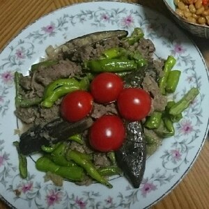 茄子とししとうの牛肉炒め